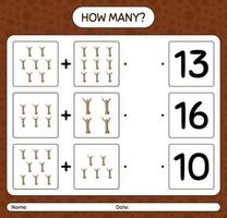 How many counting game with dead tree. worksheet for preschool kids, kids activity sheet vector