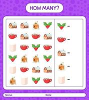 How many counting game with christmas icon. worksheet for preschool kids, kids activity sheet vector