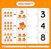 How many counting game with sock. worksheet for preschool kids, kids activity sheet vector