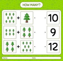 How many counting game with pine tree. worksheet for preschool kids, kids activity sheet vector