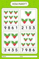 How many counting game with holly berry. worksheet for preschool kids, kids activity sheet vector