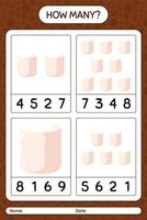How many counting game with marshmallow. worksheet for preschool kids, kids activity sheet vector