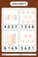 How many counting game with marshmallow. worksheet for preschool kids, kids activity sheet vector