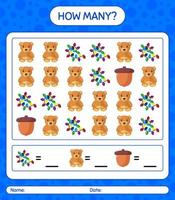 How many counting game with christmas icon. worksheet for preschool kids, kids activity sheet vector