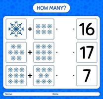 How many counting game with snowman. worksheet for preschool kids, kids activity sheet vector