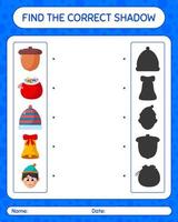 Find the correct shadows game with christmas icon. worksheet for preschool kids, kids activity sheet vector