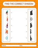 encuentra el juego de sombras correcto con el icono de navidad. hoja de trabajo para niños en edad preescolar, hoja de actividades para niños vector