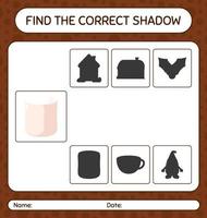 Find the correct shadows game with marshmallow. worksheet for preschool kids, kids activity sheet vector