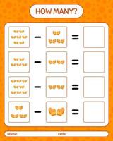 How many counting game with glove. worksheet for preschool kids, kids activity sheet vector