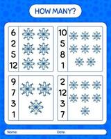 How many counting game with snowman. worksheet for preschool kids, kids activity sheet vector