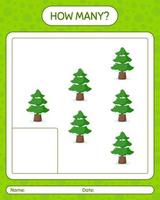 How many counting game with pine tree. worksheet for preschool kids, kids activity sheet vector