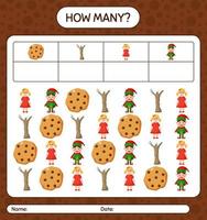 How many counting game with christmas icon. worksheet for preschool kids, kids activity sheet vector