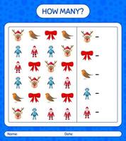 How many counting game with christmas icon. worksheet for preschool kids, kids activity sheet vector