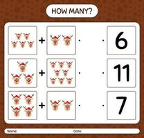 How many counting game with reindeer. worksheet for preschool kids, kids activity sheet vector