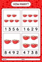 How many counting game with marshmallow on hot chocolate. worksheet for preschool kids, kids activity sheet vector