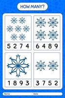 How many counting game with snowman. worksheet for preschool kids, kids activity sheet vector