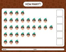 How many counting game with boys. worksheet for preschool kids, kids activity sheet vector