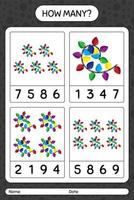 How many counting game with string light. worksheet for preschool kids, kids activity sheet vector