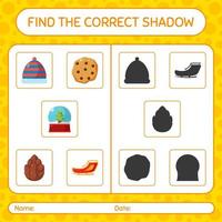 Find the correct shadows game with christmas icon. worksheet for preschool kids, kids activity sheet vector