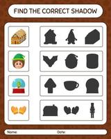 Find the correct shadows game with christmas icon. worksheet for preschool kids, kids activity sheet vector