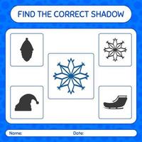 Find the correct shadows game with snowflake. worksheet for preschool kids, kids activity sheet vector