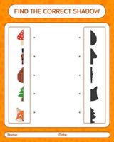 Find the correct shadows game with christmas icon. worksheet for preschool kids, kids activity sheet vector