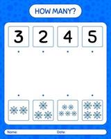 How many counting game with snowman. worksheet for preschool kids, kids activity sheet vector