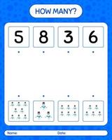 How many counting game with snowman. worksheet for preschool kids, kids activity sheet vector