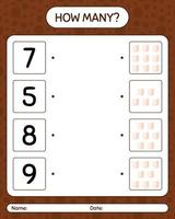 How many counting game with marshmallow. worksheet for preschool kids, kids activity sheet vector