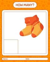 How many counting game with sock. worksheet for preschool kids, kids activity sheet vector