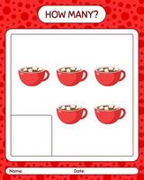 How many counting game with marshmallow on hot chocolate. worksheet for preschool kids, kids activity sheet vector