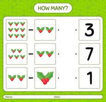 How many counting game with holly berry. worksheet for preschool kids, kids activity sheet vector