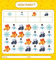 How many counting game with christmas icon. worksheet for preschool kids, kids activity sheet vector