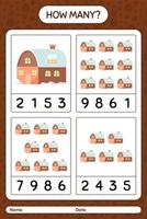 How many counting game with house. worksheet for preschool kids, kids activity sheet vector