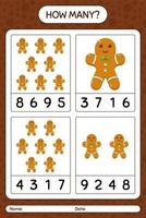 How many counting game with gingerbread cookie. worksheet for preschool kids, kids activity sheet vector