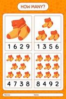 How many counting game with sock. worksheet for preschool kids, kids activity sheet vector