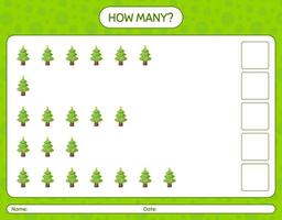 How many counting game with christmas tree. worksheet for preschool kids, kids activity sheet vector