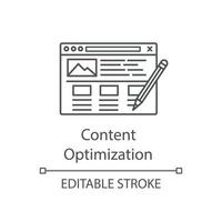 SEO copywriting linear icon. Website content optimization. Thin line illustration. Web site promotion. Social media post writing. Contour symbol. Vector isolated outline drawing. Editable stroke