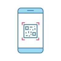QR code scanning smartphone app color icon. Matrix barcode scanner. 2D code mobile phone reader. Isolated vector illustration