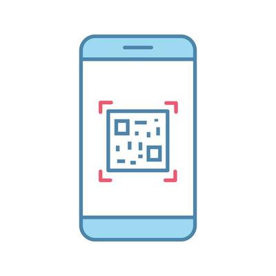 QR code scanning smartphone app color icon. Matrix barcode scanner. 2D code mobile phone reader. Isolated vector illustration