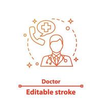 Doctor concept icon. General practitioner, therapist idea thin line illustration. Medicine and healthcare. Vector isolated outline drawing. Editable stroke