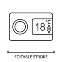 Digital thermostat linear icon. Climate control display. Thin line illustration. Air conditioning remote control. Contour symbol. Vector isolated outline drawing. Editable stroke