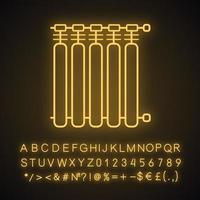 Radiator neon light icon. Heating battery. Heater. Glowing sign with alphabet, numbers and symbols. Vector isolated illustration