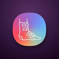 Foot ankle brace app icon. Foot orthosis. Leg brace. Adjustable ankle joint bandage. UI UX user interface. Joint pain relief, muscle sprain. Web or mobile application. Vector isolated illustration