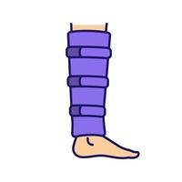 Shin brace color icon. Shin support. Adjustable calf brace. Lower leg compression wrap. Leg injury treatment and pain relief. Calf muscle injury or sprain treatment. Isolated vector illustration