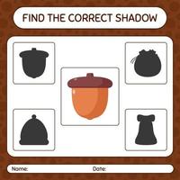 Find the correct shadows game with acorn. worksheet for preschool kids, kids activity sheet vector