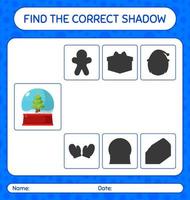 Find the correct shadows game with glass snow ball. worksheet for preschool kids, kids activity sheet vector