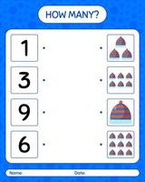 How many counting game with beanie. worksheet for preschool kids, kids activity sheet vector