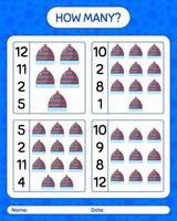 How many counting game with beanie. worksheet for preschool kids, kids activity sheet vector