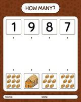 How many counting game with gingerbread cookie. worksheet for preschool kids, kids activity sheet vector